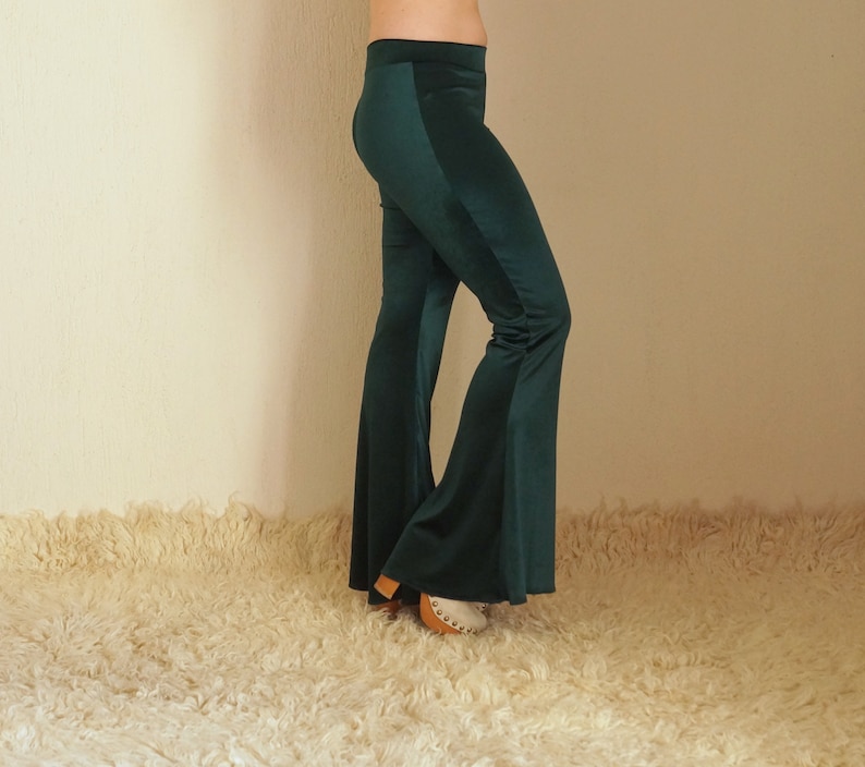 Emeral green velvet bell bottoms women,Festival pant,Yoga pant,Flare pant,Women leggings,Back to school,Fall trend,Fall outfit,Plus size image 3