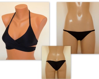 Involucro nero intorno top bikini imbottito e pantaloni culo scrunch, bikini set, costumi da bagno, plus taglia, costumi da bagno, costumi da bagno, sexy