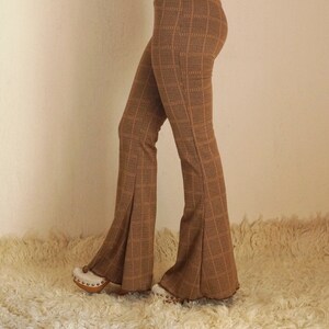 Brown plaid womens bell bottoms,Flare,Lggings,Plus size,Yoga,Boho,Retro,High waist image 7