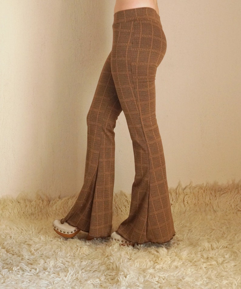 Brown plaid womens bell bottoms,Flare,Lggings,Plus size,Yoga,Boho,Retro,High waist image 7