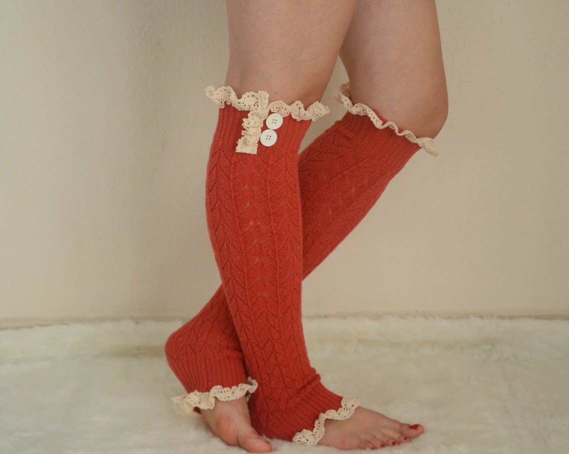 Womens Leg Warmersplus Size Leg Warmersburnt Orange Lace Leg Etsy