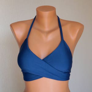 Navy blue wrap bikini top-Wrap around halter bikini top-Bathing suits-Swimwear women-Swimsuit plus size-Beachwear sexy-Summer bra-Bikini
