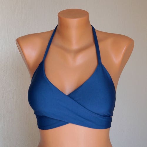Navy Blue Wrap Bikini Topwrap Around Halter Bikini Etsy