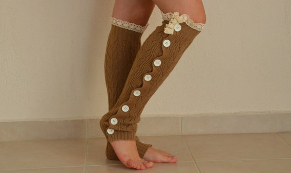 Leg Warmers Women/cafee Brown Leg Warmers/knit Lace Boot Socks