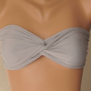 Bandeau bikini/Gray twisted bandeau bikini top/Swimwear women/Swimsuits plus size/Bathing suits/Summer bra/Festival top/Bikinis padded