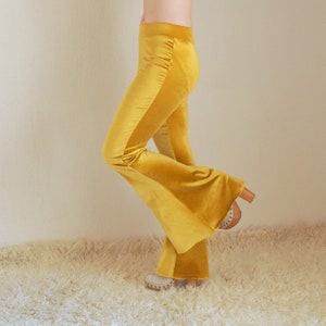 Mustard velvet bell bottoms women//Women Leggings//Plus size//Festival pant//Flare//High waisted//Fall trend//Fall outfit//Back to school