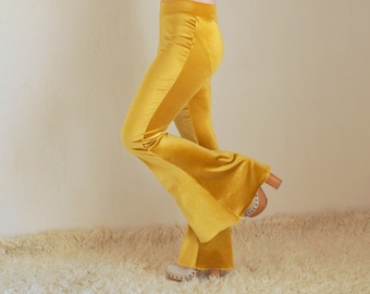 Mustard velvet bell bottoms women//Women Leggings//Plus size//Festival pant//Flare//High waisted//Fall trend//Fall outfit//Back to school