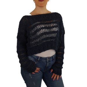 Navy blue sweater/Women's sweater/Chunky hand knit sweater/Alpaca pullover/Oversize sweater/Plus size/Loose knit sweater/Gift