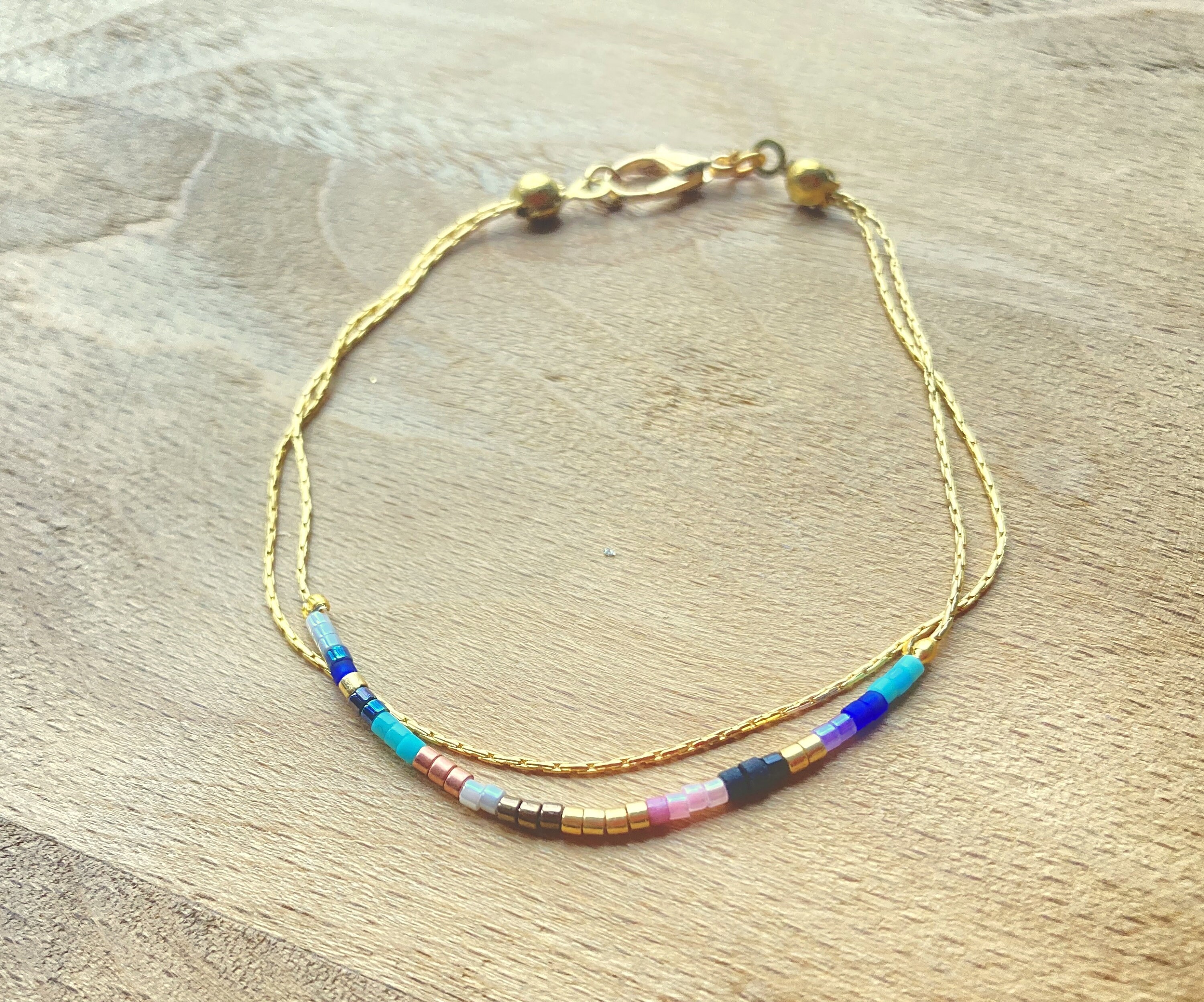 Gold Minimalist Double Bracelet,Tiny Delicate Dainty Bracelet,Minimal Bohemian Bracelet,Tiny Beaded Bracelet,Valentines Day Gift
