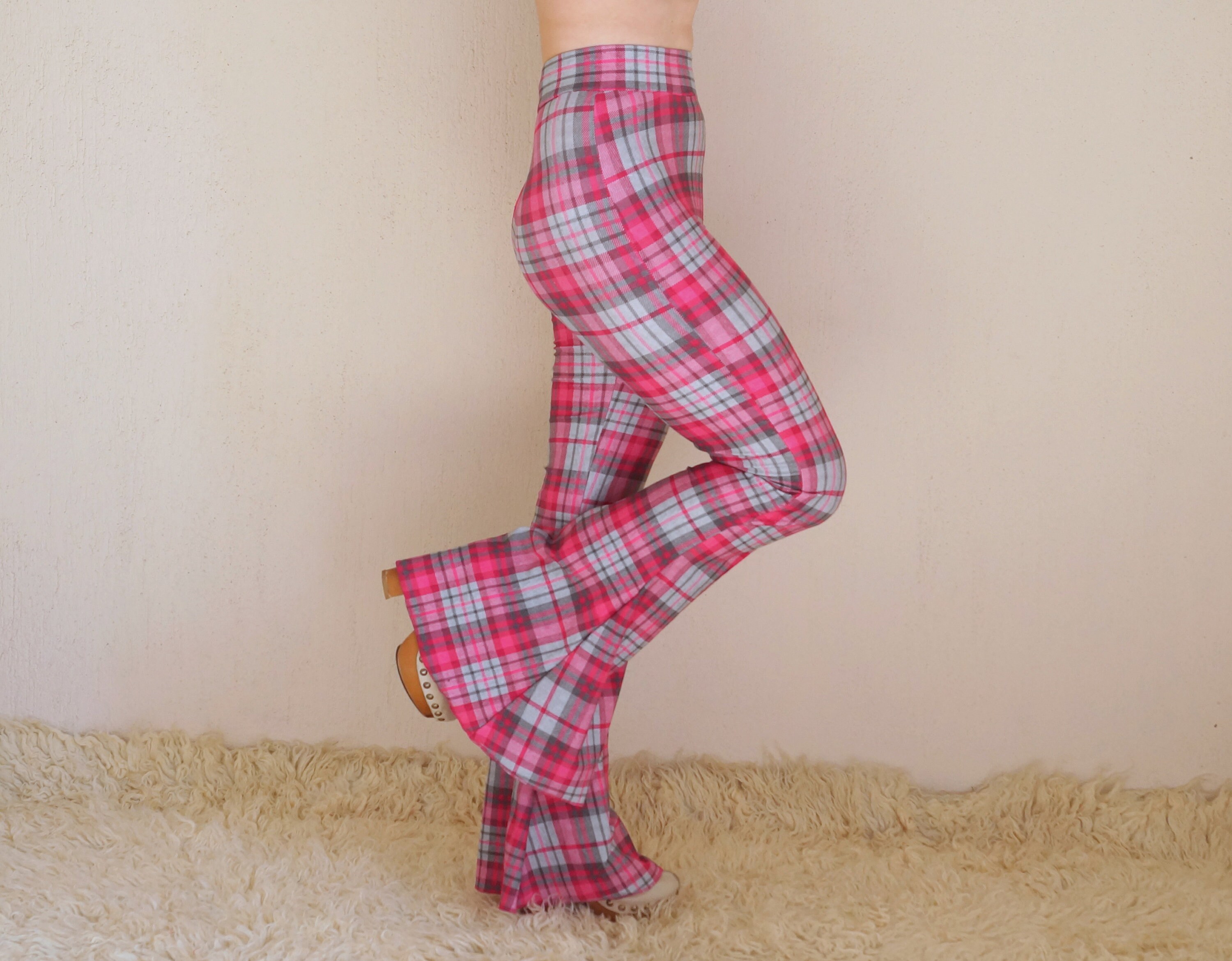 Pink Plaid Pants - Etsy New Zealand