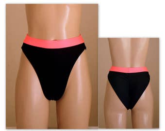 Neon pink black high cut scrunch butt high waisted bikini bottoms//Swimwear women//Swimsuit// Plus size//Bathing suits