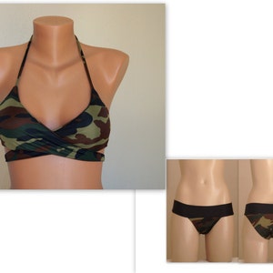 Camo wrap around bikini top and full coverage bottoms//Women Swimwear//Swimsuit//Bathing suit//Padded//Camuflage