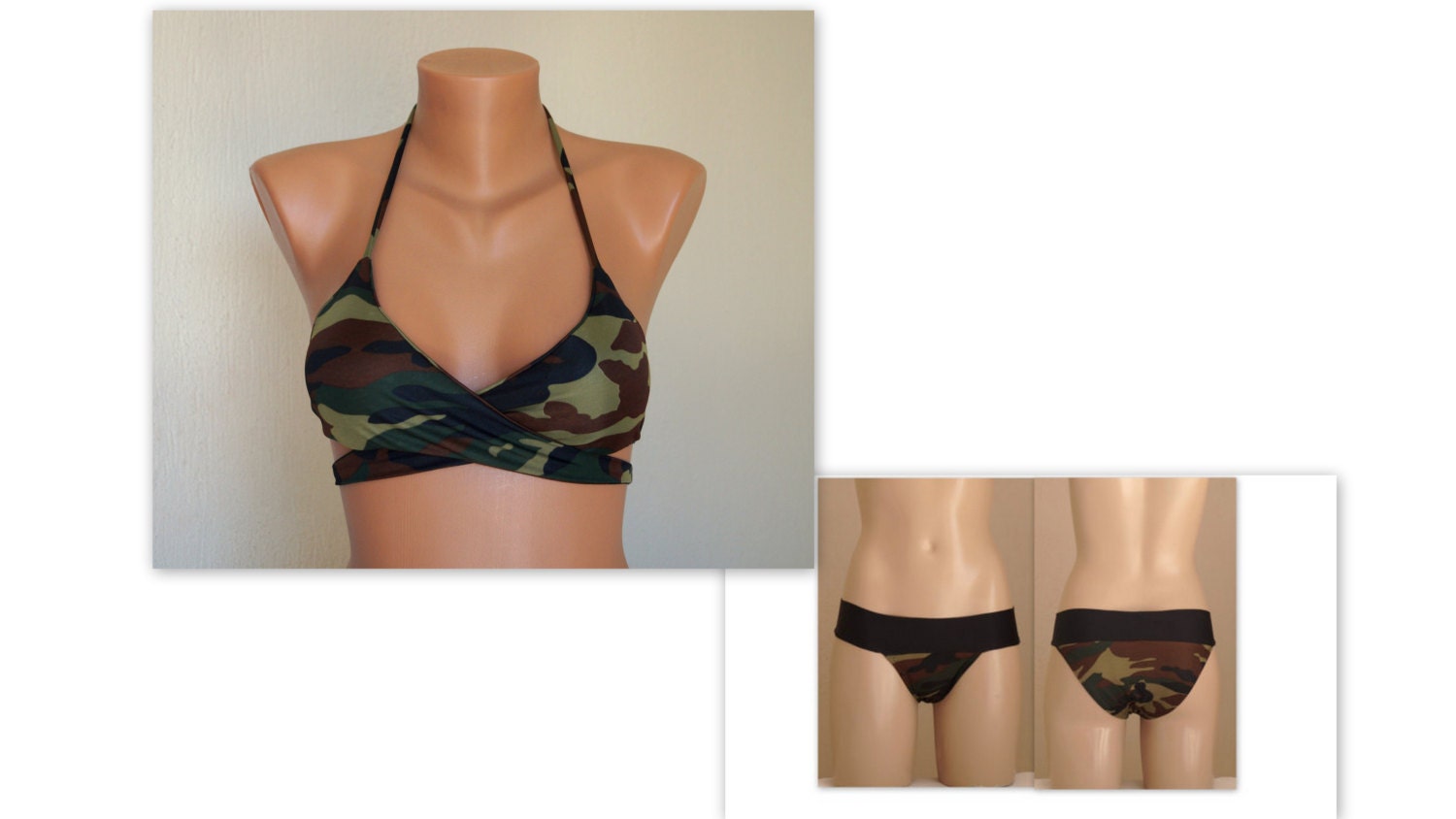 Camo wrap around bikini top and full coverage bottomsWomen SwimwearSwimsuitBathing suitPaddedCamuflage