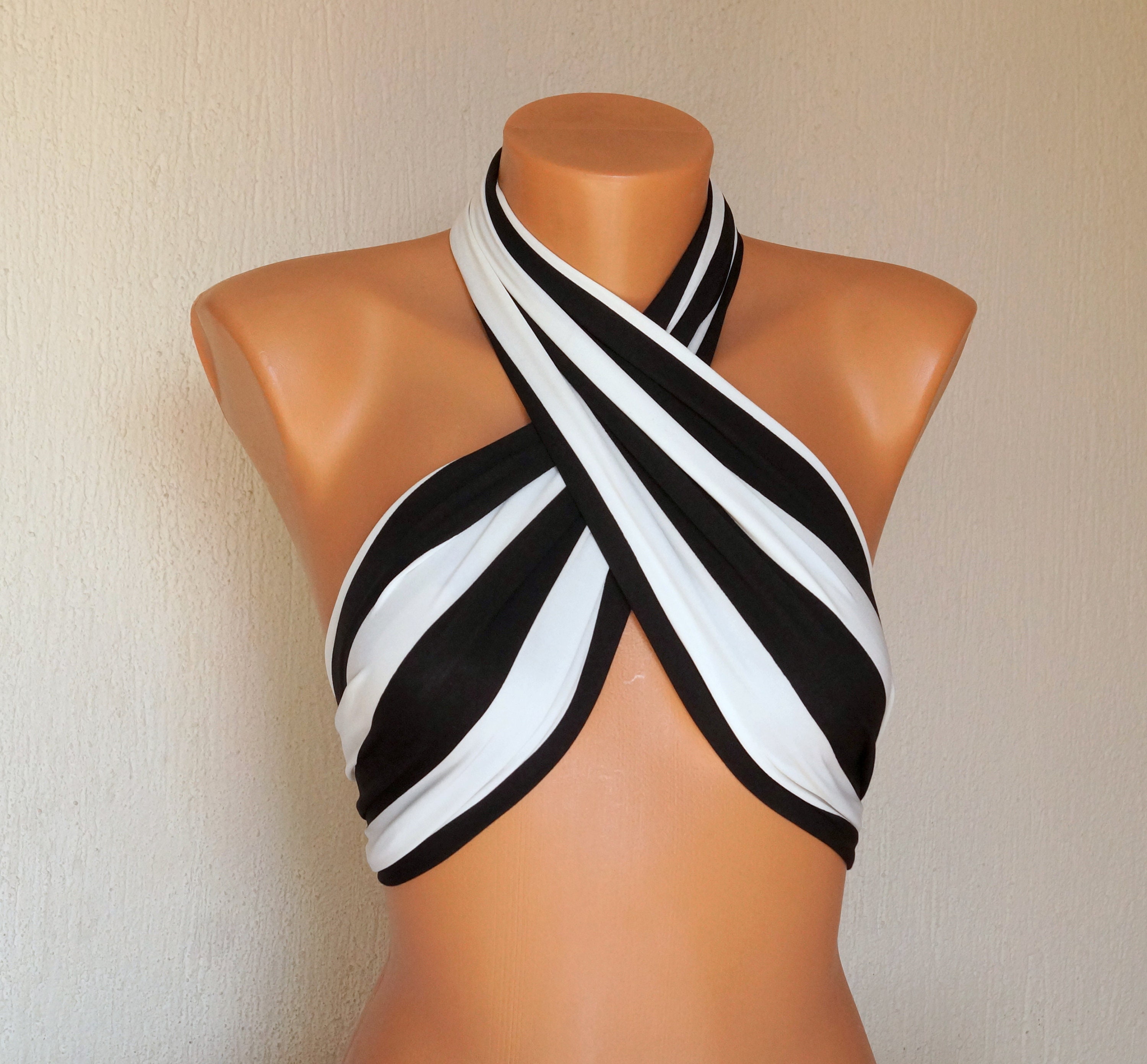 【THEAIRTOWN】USA Flog Stripe Halter-neck Bikini ★ Stripe Multiway Halter Wrap Top // Cross Neck // Bikini Top