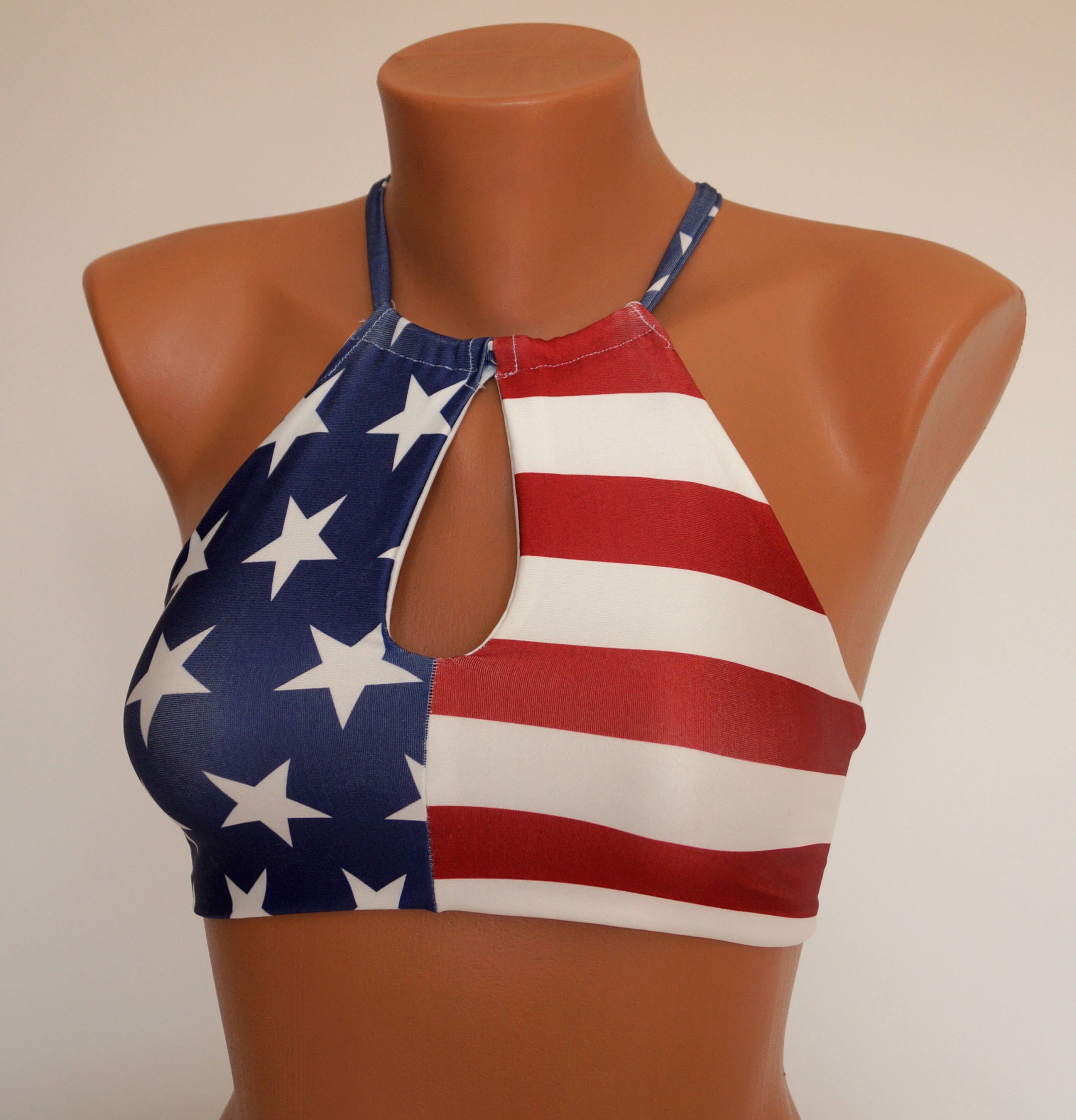 American Flag Bikini/usa Flag Cut Out High Neck Halter