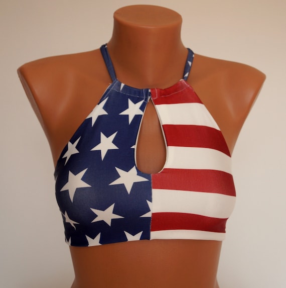 American Flag Bikini/usa Flag Cut Out High Neck Halter Bikini Top/swimwear  Women/swimsuits Plus Size/bathing Suits/4th July/festival Top -  Canada
