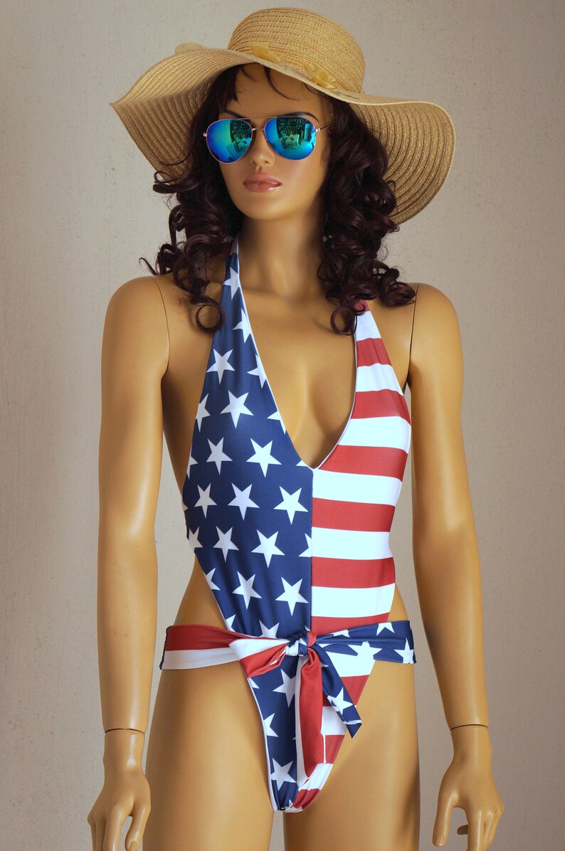 American Flag one piece swimsuit/USA Flag one piece high cut Etsy