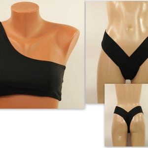 Black one shoulder bikini top hipster thong bottoms//Bikini set//Bathing suit//Plus size//Swimwear//Swimsuit