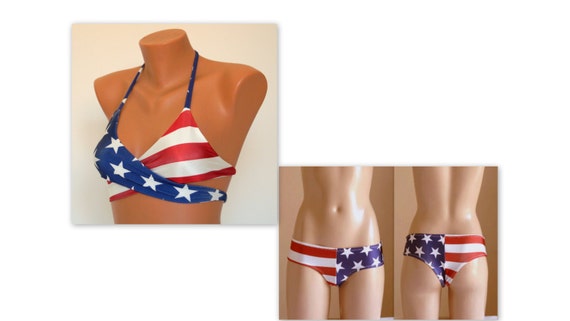 American Flag Wrap Bikini Top Cheeky Boyshort//usa Flag//swimwear