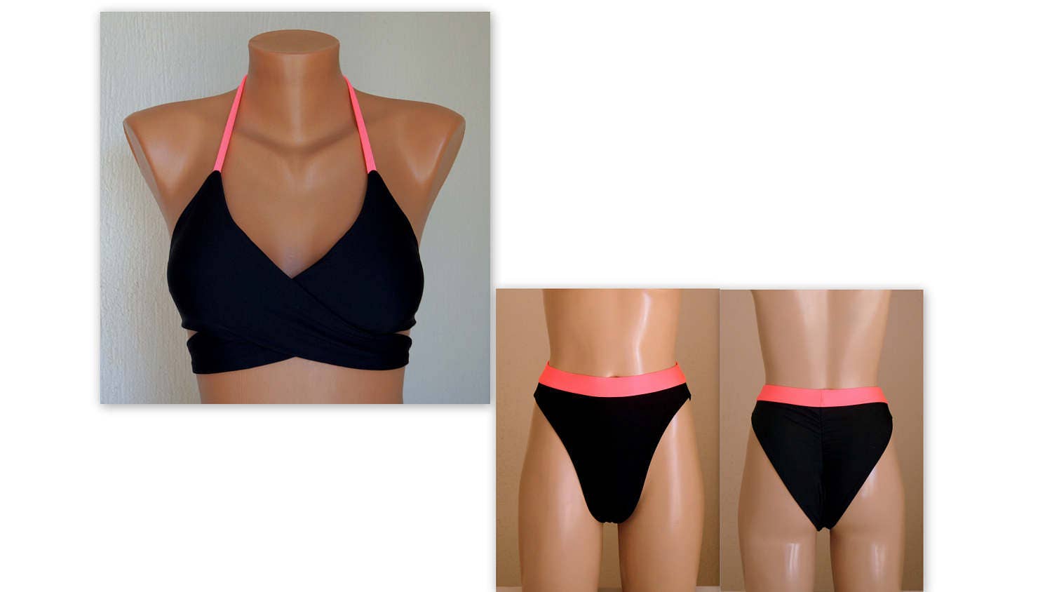 High Cut Brazilian Scrunchie Bikini Bottom in Black tricot-nylon-lycra