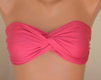 Hot pink paded twisted bandeau bikini top,Swimwear,Seemless,Bathing suits,Swimsuits,Summer bra,Sexy