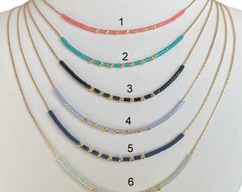 Gold Colorful Beaded Necklace,Tiny Miyuki Necklace,Gift Idea,Minimal Boho Necklace,Birthday Gift,Dainty Necklace,Hand made jewelry