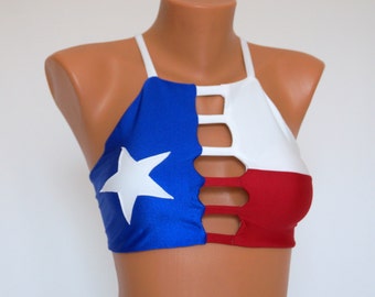 Texas flag high neck halter bikini top,Swimwear,Swimsuits,Bathing suits,4th july,Plus size