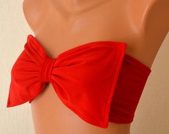 Red bow bandeau bikini top,Bathing suits,Swimwear,Swimsuits,Plus size,Sexy