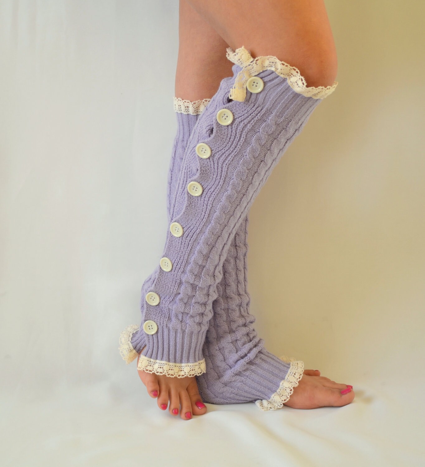 Leg warmers women/Lavender slouchy cable knit button leg Etsy