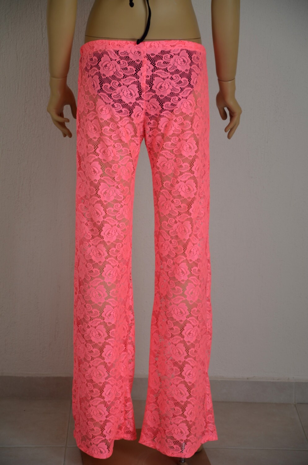 Lace beach pants/Neon pink crochet lace boho beach pant/Yoga Etsy