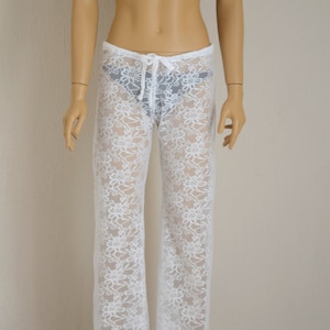 White crochet lace boho beach pant//Yoga //Festival//Beach lounge pant//Bell Bottoms//Women leggings