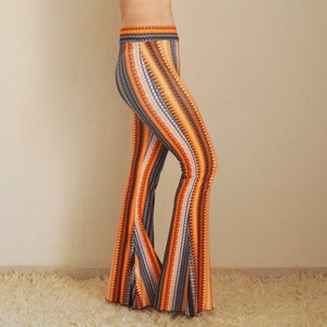 Orange boho stripe bell bottoms women,Flare,Boho,Women leggings,70's,Festival,Plus size,High waisted,Fall trend,Fall outfit,Back to school image 3