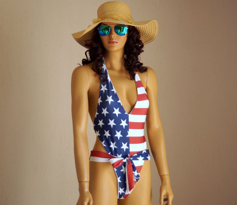 American Flag one piece swimsuit/USA Flag one piece high cut Etsy