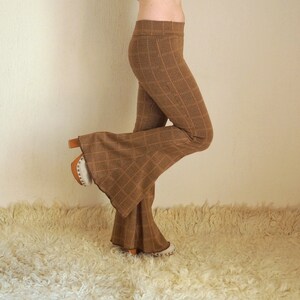 Brown plaid womens bell bottoms,Flare,Lggings,Plus size,Yoga,Boho,Retro,High waist image 1