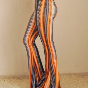 Orange boho stripe bell bottoms women,Flare,Boho,Women leggings,70's,Festival,Plus size,High waisted,Fall trend,Fall outfit,Back to school image 6