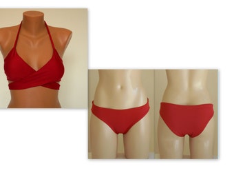 Red wrap around top and full coverage bottoms // Plus size // Bikini set // Swimwear // Swimsuits // Bathing suits