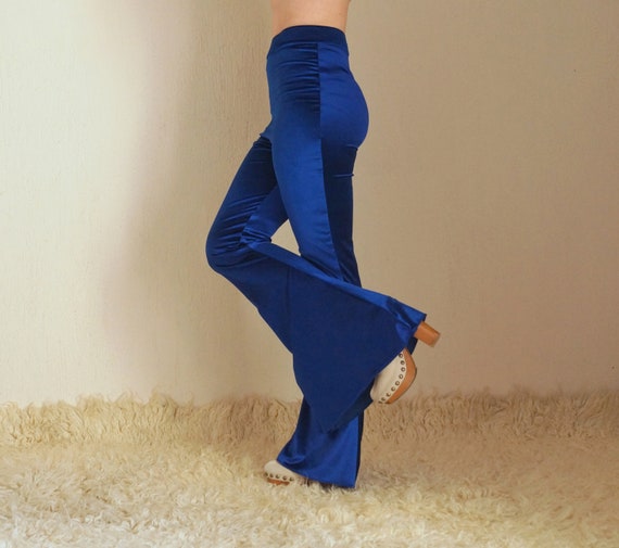 Royal Blue Velvet High Waist Bell Bottoms Women// Leggings