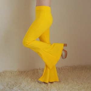 Yellow neon high waist bell bottoms women,Flare Pant,Women Leggings,70s,Back to school,Birthday,Boho Hippie