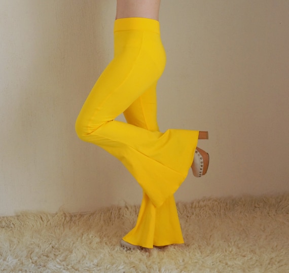 Yellow Neon High Waist Bell Bottoms Women,flare Pant,women