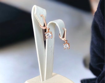 Rose gold  CZ earrings,Tiny Simple Earrings,Birthday  Gift,Hand Made Earrings,Christmas Gift,Anniversary Gift