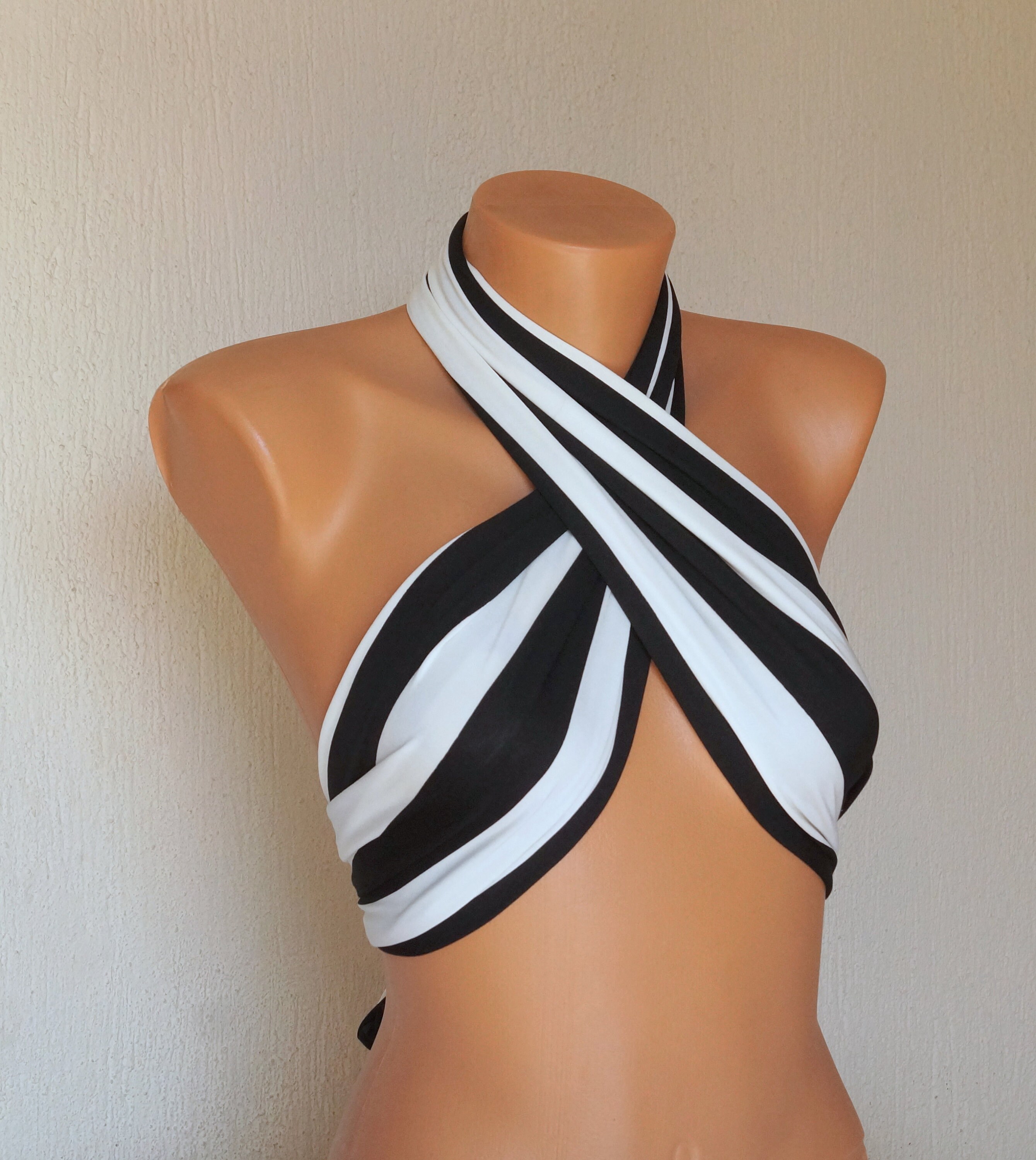 【THEAIRTOWN】USA Flog Stripe Halter-neck Bikini ★ Stripe Multiway Halter Wrap Top // Cross Neck // Bikini Top