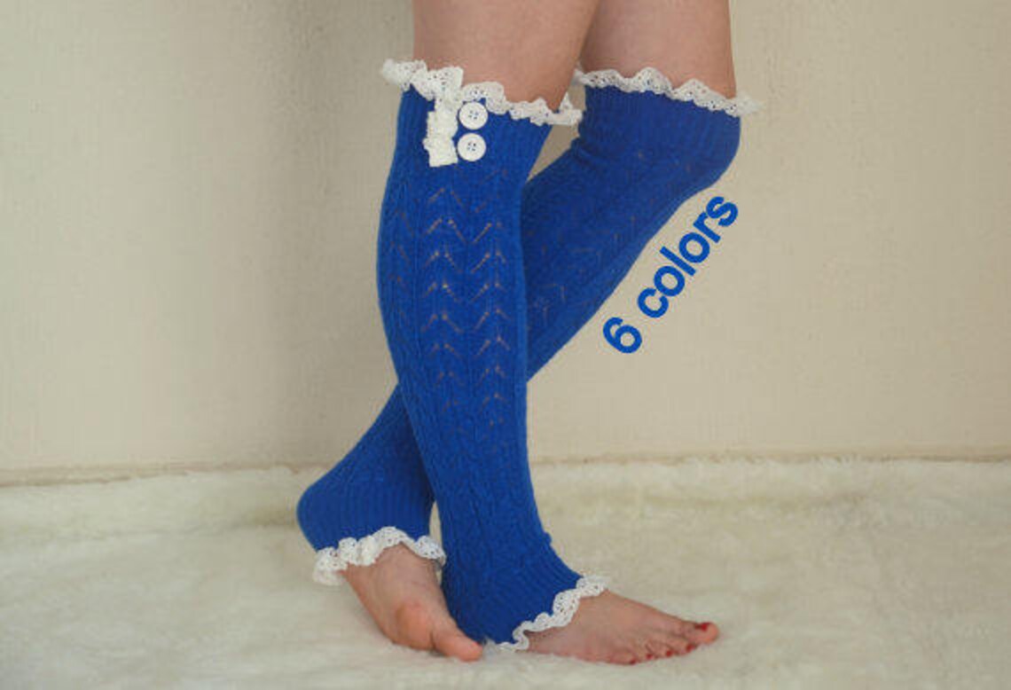 Plus size leg warmers womens/Knit lace leg warmers/Royal Etsy