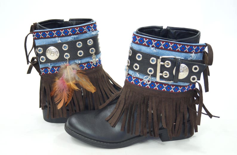 Native American Denim Fringe Boot Covers-boho Boot Covers - Etsy