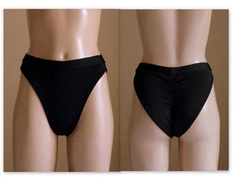 Black high cut high waisted scrunch butt bikini bottoms//Swimwear//Swimsuit//Bathing suit//Plus size//French cut