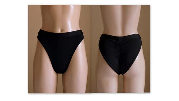 Black High Cut High Waisted Scrunch Butt Bikini Bottoms//swimwear