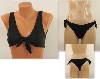 Nero senza cuciture nodo bikini top nodo cheeky bottoms //Costumi da bagno//Costumi da bagno//Costume da bagno//Bikini set