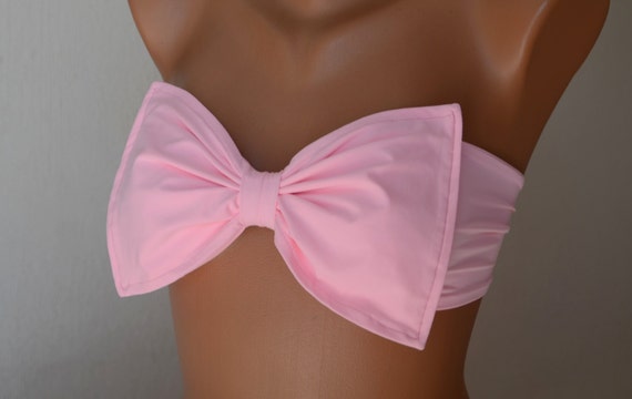 Pale Pink Bow Bandeau Bikini Top,swimwear,swimsuits,plus Size  Clothing,padded Bra,bathing Suits 
