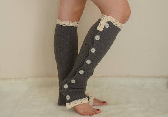 Womens Leg Warmers,gray Leg Warmers,slouchy Button Leg Warmers,knit Lace Leg  Warmers,boot Socks,boot Cuffs,plus Size,christmas Gift 