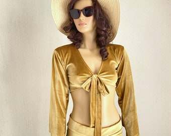 Mustard velvet festival top,70s party costume,Wrap top,Tie Bell Sleeves Top,Velvet Festival Wear,Plus size clothing women