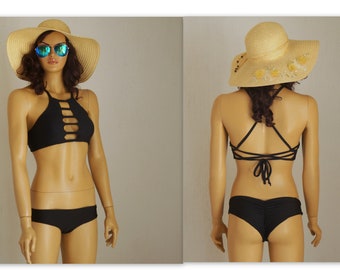 Haut de bikini licol à col haut noir fond de cul effronté//Taille Plus//Maillots de bain//Maillots de bain femmes